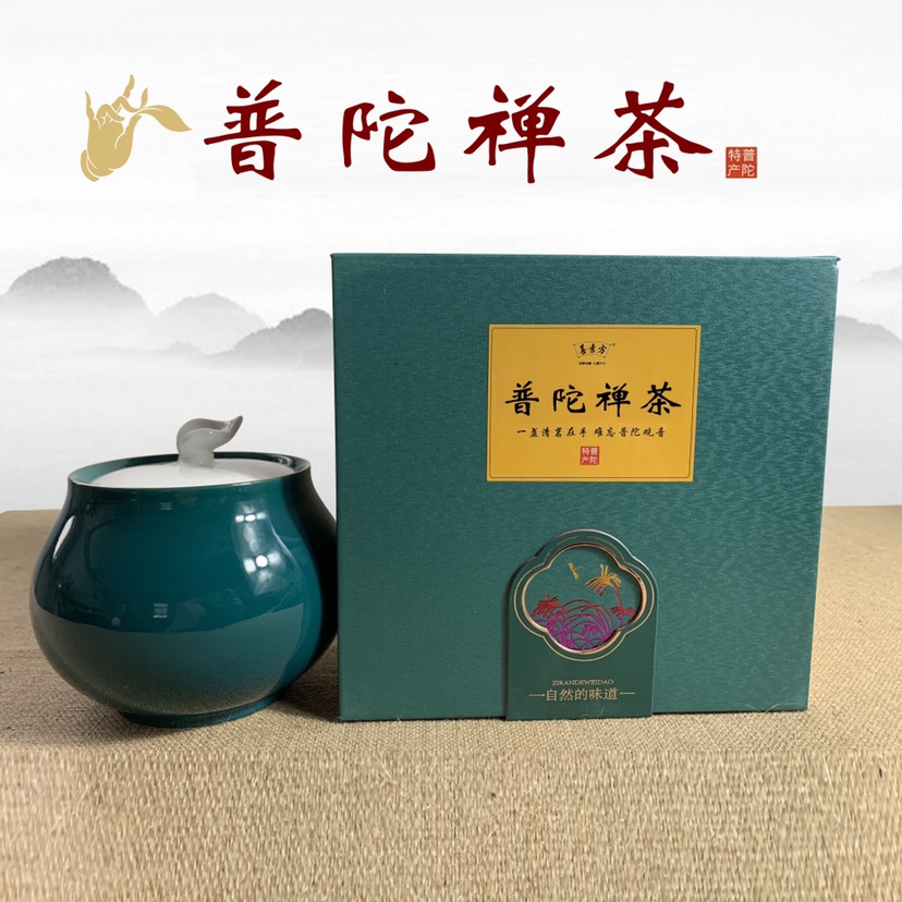 普陀禅茶瓷瓶礼盒装绿茶 2024新茶浙江普陀特产 善素方茶叶260克