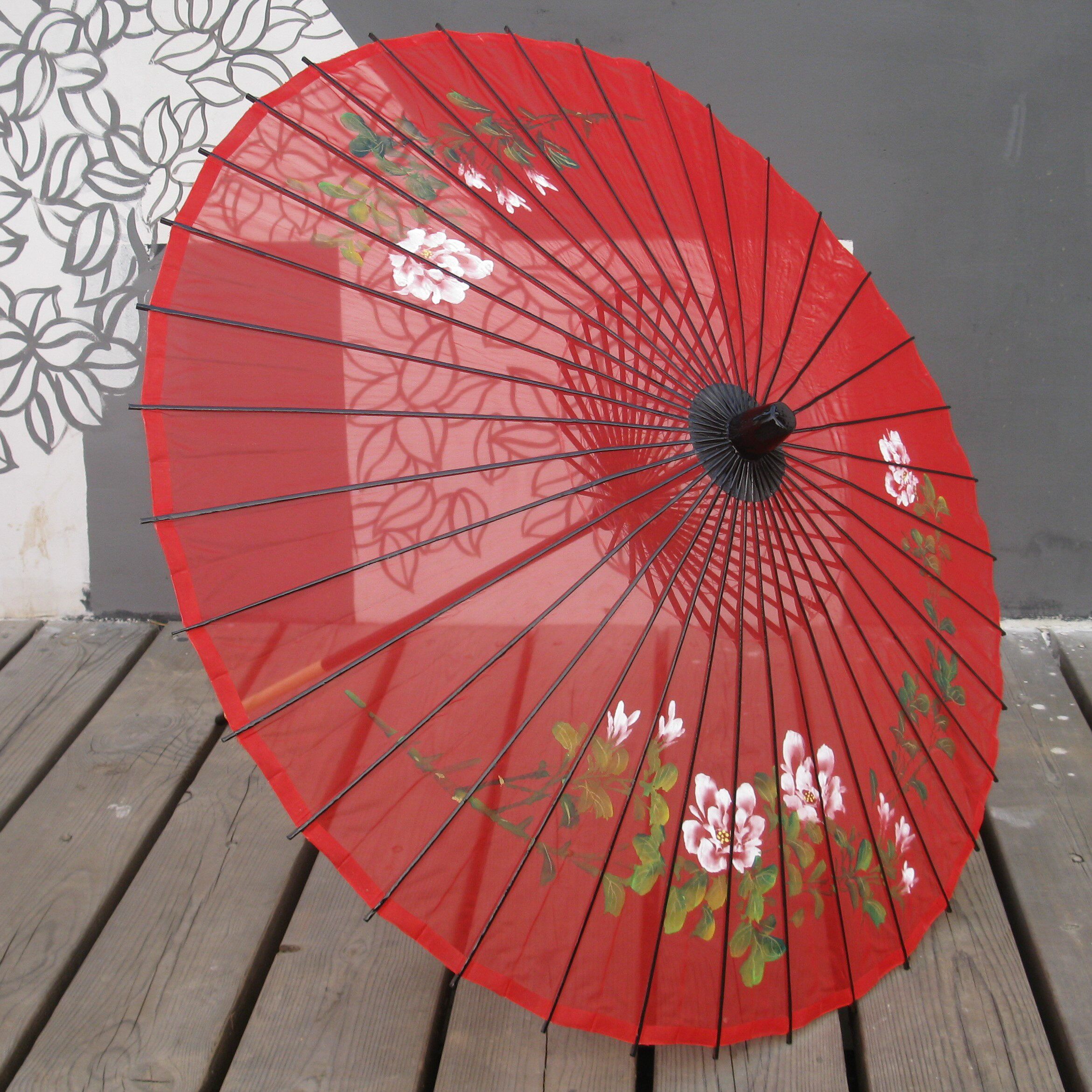85直径高级真丝手绘花雪纺伞/和风伞/跳舞伞/舞蹈伞彩线穿