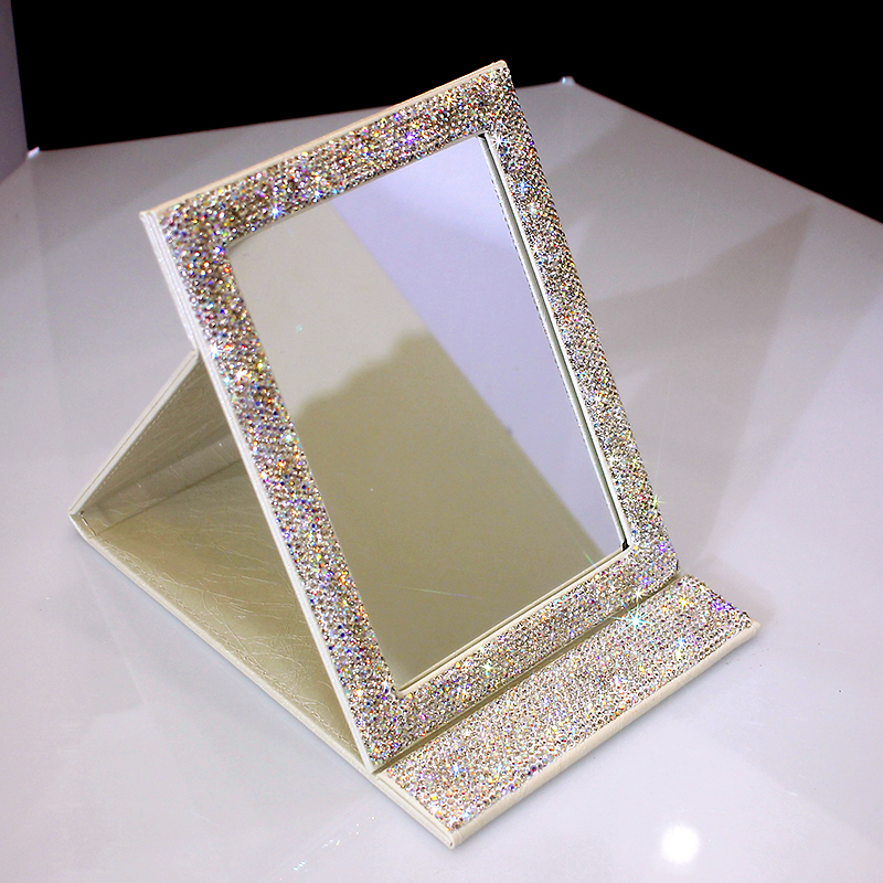 镶钻化妆镜折叠镜子 贴钻便捷公主镜梳妆镜 欧式桌面台式大号美妆