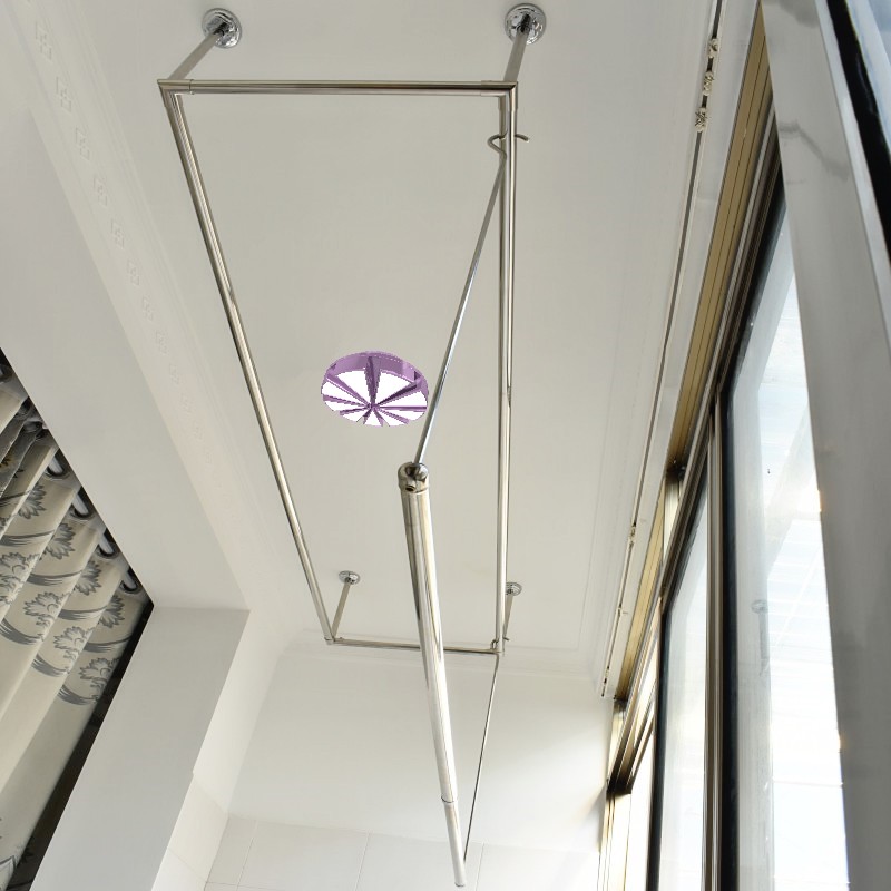 阳台顶装304晾衣杆四方形晒衣架固定式双杆凉衣架转角式挂衣杆架