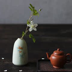 雅集堂 手绘宋画新彩 小花瓶 山茶 花器 花插 茶道配件