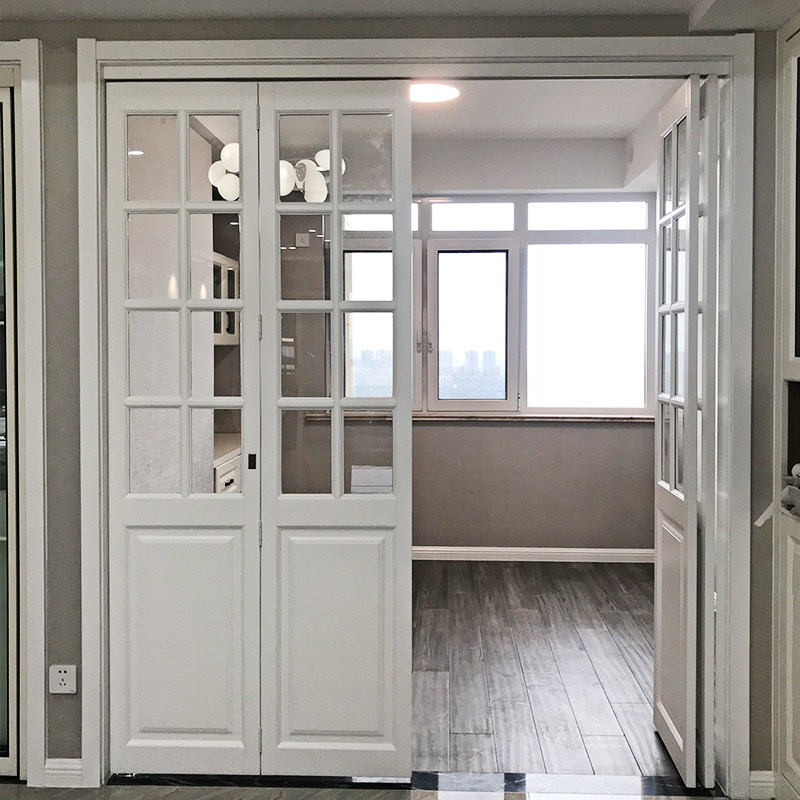 实木_圣德科品牌美式欧式纯实木格子玻璃折叠门吊轨移门推拉门无下轨