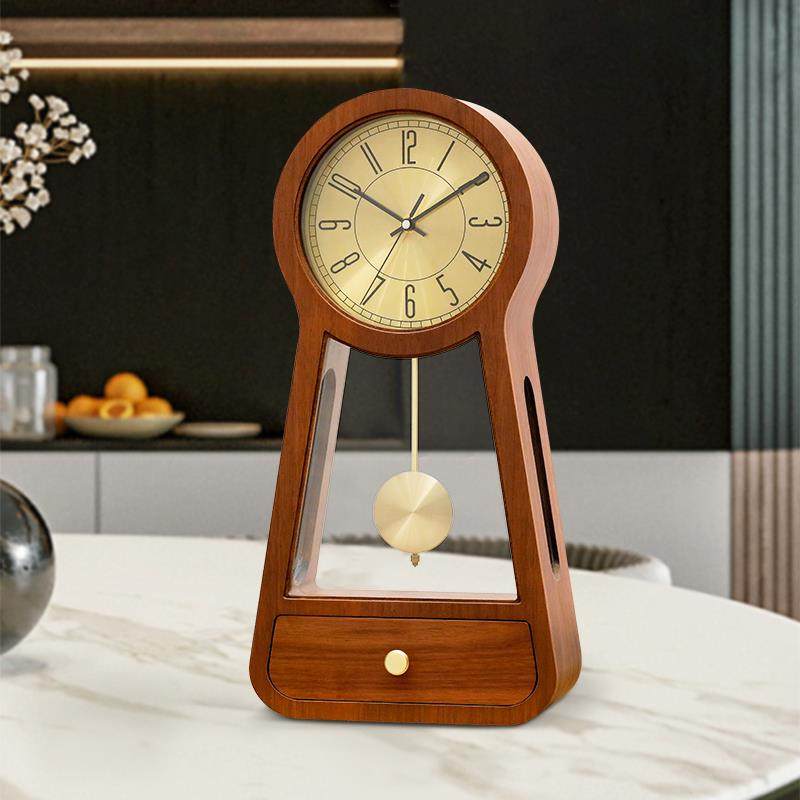 新中式实木座钟美式音乐整点报时钟表黄杨实木座钟家用客厅装饰钟