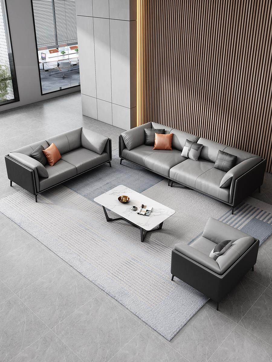 意式办公沙发茶几组合套装三人位商务会客接待简约办公室沙发