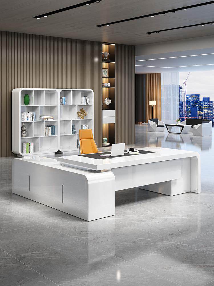 白色烤漆老板办公桌大班台简约现代创意总经理桌时尚总裁桌椅组合