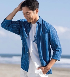 包税包邮海外直邮24年夏季新款日本男装代购接触冷感棉麻条纹衬衫