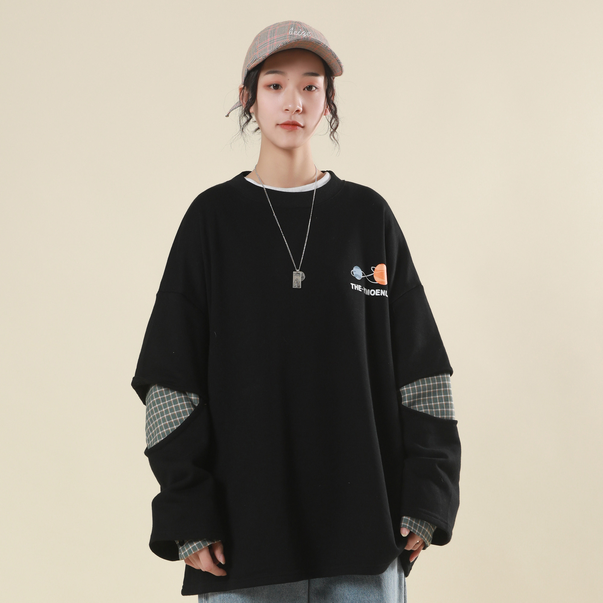 热销卫衣假两件女 衬衫领