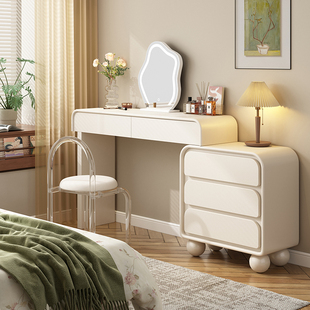 实木法式奶油风六斗柜梳妆台一体现代简约卧室床尾柜ins化妆桌子
