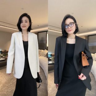 黑色休闲西装外套女早春2024新款气质女神范高级感炸街小西服上衣