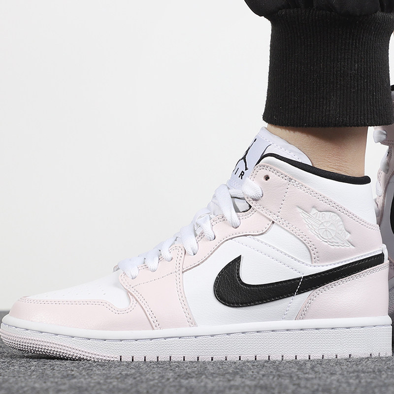 耐克女鞋jordan1  aj1情人节玫瑰粉白高帮板鞋休闲鞋bq6472-500