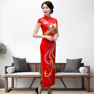 苏州模特走秀演出歌手主持2024新款改良版中国风迎宾礼仪丝绸旗袍