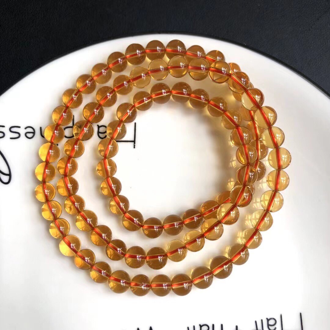 天然巴西黄水晶 手链 多圈 晶体好 颜色黄6.5mm