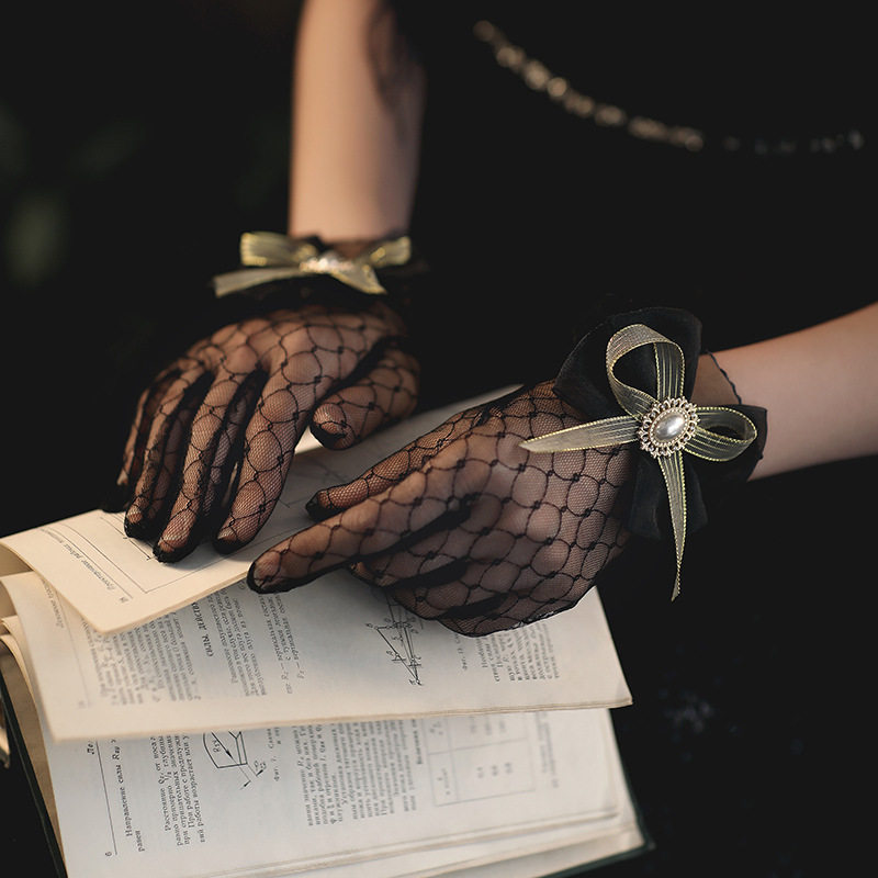 优雅lolita黑色蕾丝新娘手套婚礼蕾丝婚纱礼服婚庆礼仪结婚晚礼服