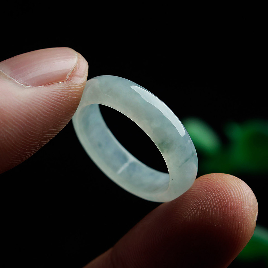 18mm正品a货冰种莹光翡翠戒指男女款玉戒指环缅甸老坑玉石戒指环