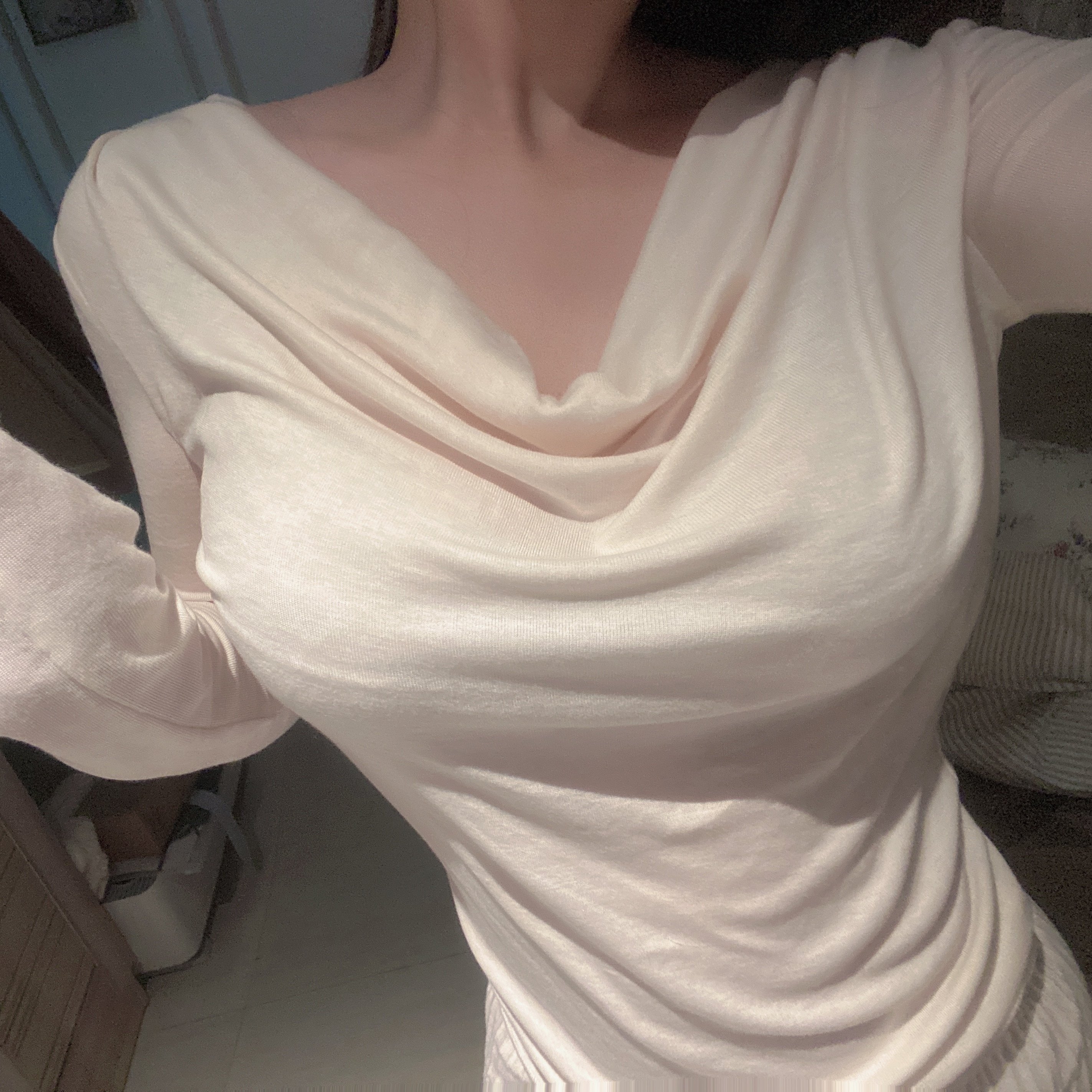 green大姐姐 米色堆堆领针织长袖上衣显瘦显胸气质打底衫内搭外穿