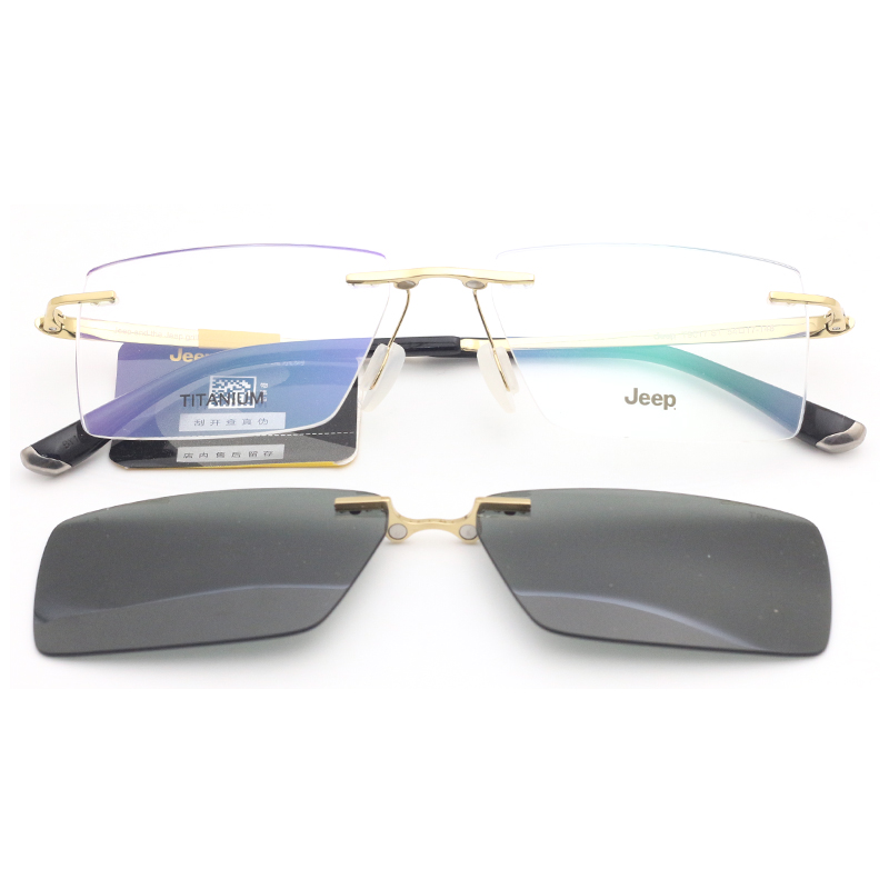 真品JEEP吉普眼镜框套镜 高清磁吸太阳镜夹片无框近视钛架男T9017