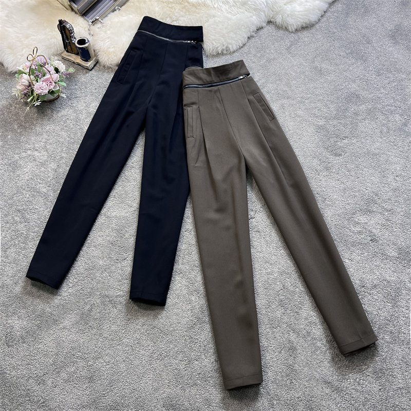 2022夏新款时尚西裤休闲萝卜裤垂感高腰显瘦拉链直筒哈伦裤女6585