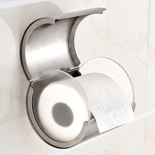 304不锈钢防水厕所纸盒卫生间圆筒小号卷纸架纸巾盒壁挂免打孔