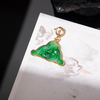 翡翠蝙蝠吊坠18k金镶嵌挂件糯种天然缅甸玉复古风鉴定证书女款