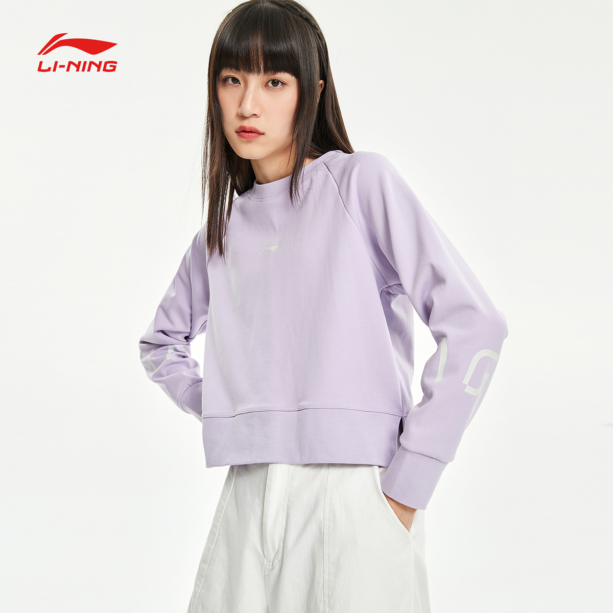 李宁卫衣女士训练系列套头长袖圆领宽松女装上衣运动服awdr034