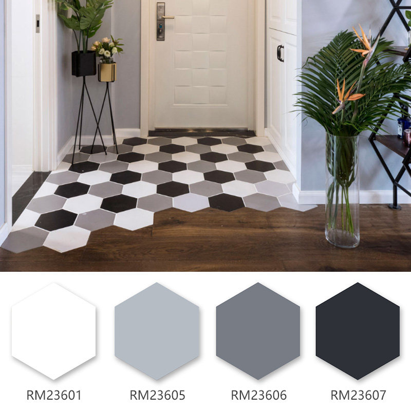 包邮 黑白灰中六角砖260x300六边形瓷砖哑光仿古砖卫生间墙砖入户地砖
