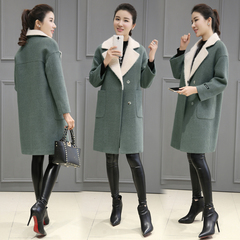 2016冬季新款女装韩版加厚外套修身呢子大衣茧型中长款毛呢外套女