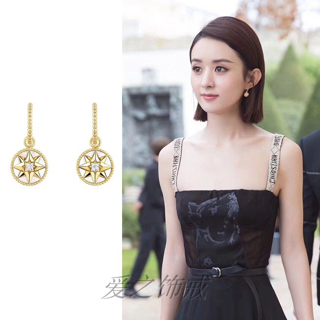 925银石罗盘玫瑰耳环女赵丽颖同款轻奢高级感气质白母贝耳钉包邮