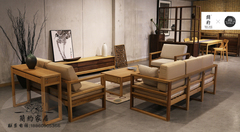 新中式实木简约布艺沙发椅组合现代中式酒店民俗客厅免漆家具定制