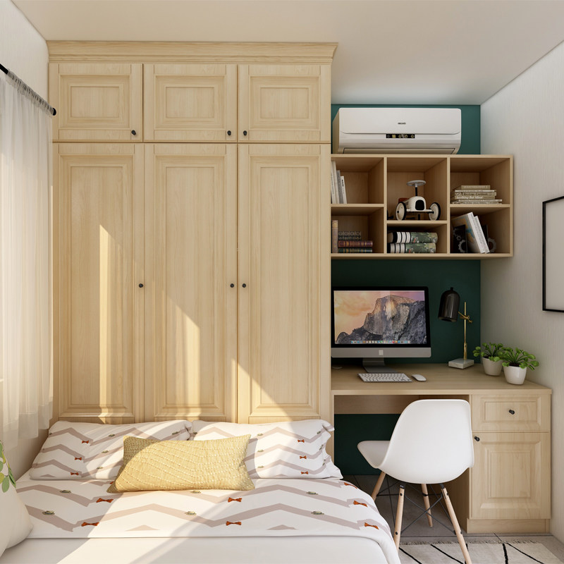 实木 儿童房_实木榻榻米落地床衣柜一体儿童房整体次卧小户型家具组合