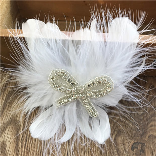 原创定制款超仙白色羽毛头花水钻发饰新娘头饰舞蹈演出发夹包邮
