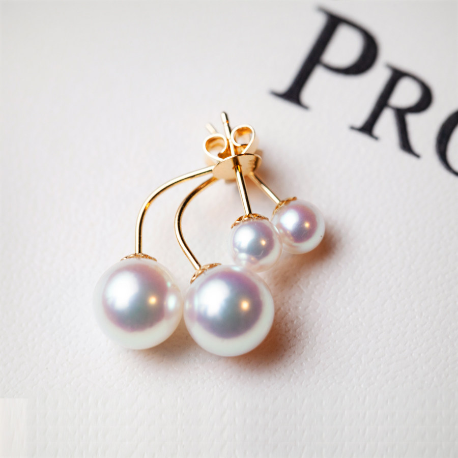 『果豆』日本正圆akoya天然珍珠18k黄金耳钉耳环 宋慧乔那年冬天