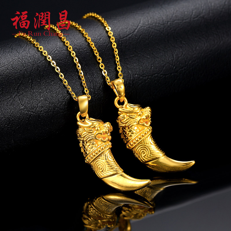 24k黄金吊坠纯金龙头项链足金3d硬金狼牙男士女款送礼珠宝首饰