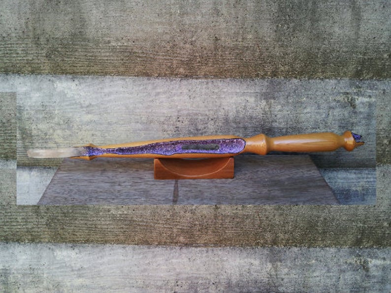 海外代购purple手作雪松木质紫水晶装饰石英工具魔法巫术魔杖