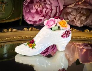 加拿大代购Flowers㊣ 古着收藏玫瑰瓷花鞋造型家居饰品装饰摆件