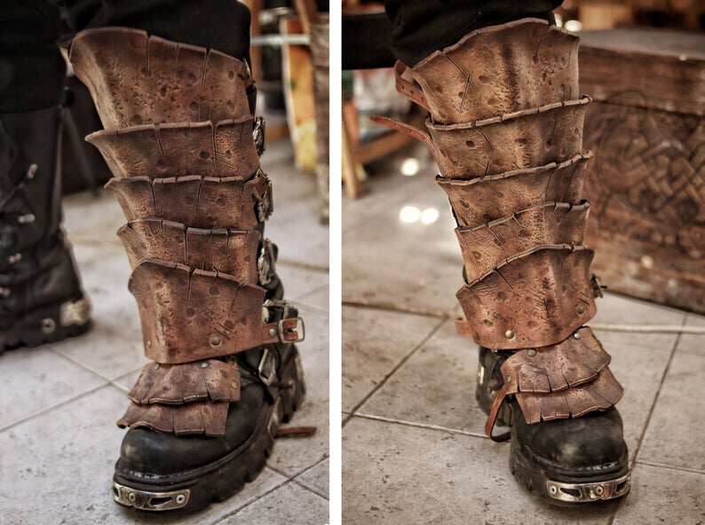 西班牙代购dragon手作龙鳞皮革护胫维京护腿皮甲cosplay铠甲
