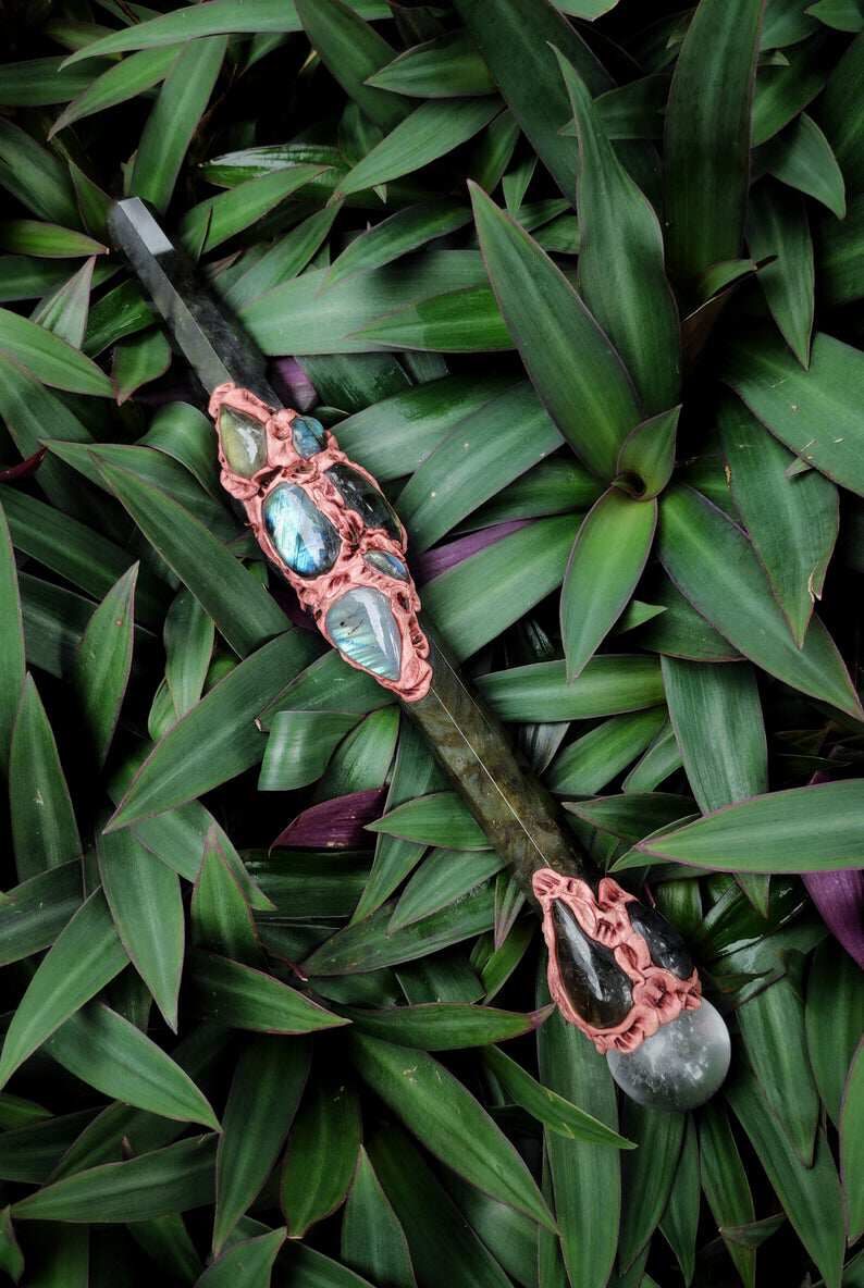 英国代购goddess㊣ 手作天然黑虎眼水晶乌鸦女神万圣节礼仪魔杖