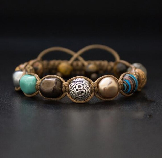 美国代购 pearl ▲手作限量版拉长石棕色复古玛瑙串珠宝石手链