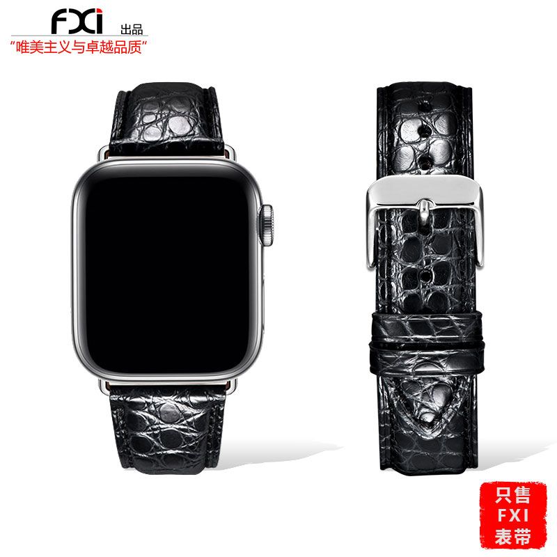 fxi 【手工定制】黑色棕色鳄鱼皮applewatch表带苹果表带iwatchs9876543表带iwatch Ultra21表带真皮手表表带