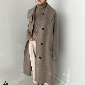 翻领单排扣羊绒大衣外套图片