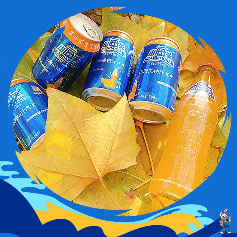 山海关汽水山海关长城汽水饮料碳水饮料含气饮料罐装桔味330ml6听