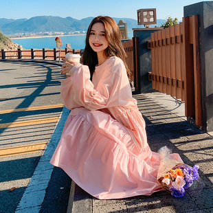 粉色卫衣连衣裙女长袖春季2022新款韩版宽松chic小众设计感裙子潮