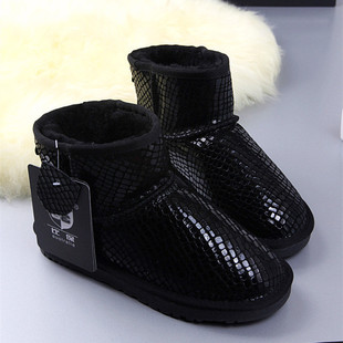 gucci黑色帆布鞋 澳洲正品石頭紋5854黑色短筒雪地靴真皮防滑防水保暖靴子短款黑色 gucci