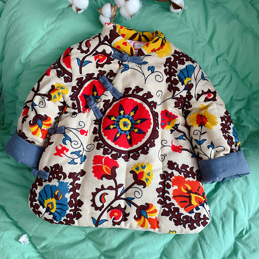 女童纯棉花手工棉袄 儿童衣服加厚男童棉服薄款 复古盘扣新中国风