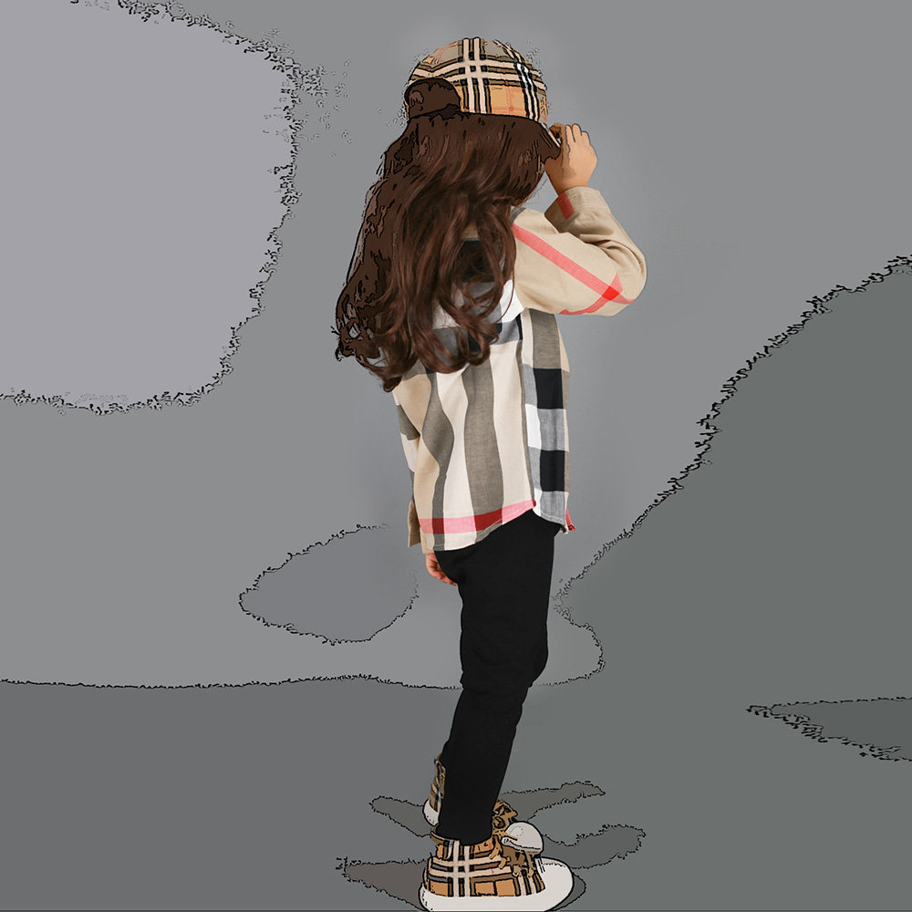 女童格纹春秋英伦风长袖纯棉衬衫