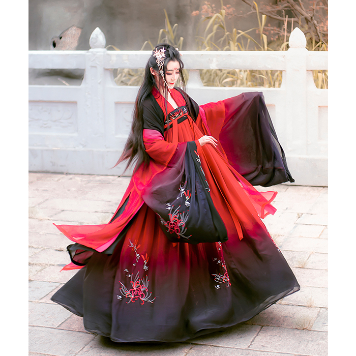 风雅司制原创现货千年祈红黑曼珠沙华彼岸花齐胸襦裙腰情侣男汉服