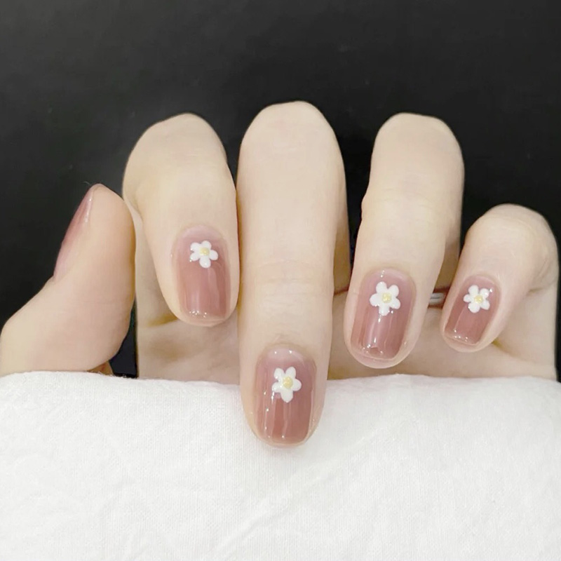 手工定制穿戴甲果冻粉色小花美甲小清新短款假指甲成品光疗甲贴