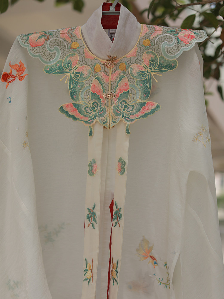 黎落阁蜜合黄原创明制立领对襟长衫汉服女云肩百迭裙套装薄款夏季