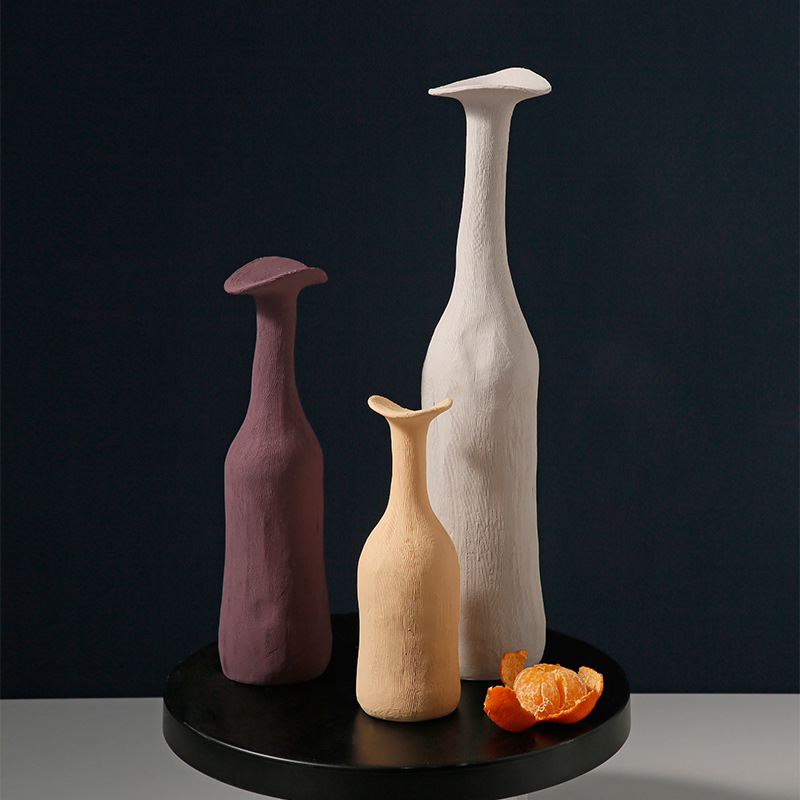 北欧创意陶瓷花瓶简约莫兰迪色艺术样板房 客厅 摆件家居饰品