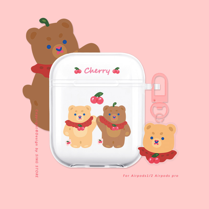 原创ins可爱樱桃熊适用苹果airpods保护套23代耳机壳pro透明硅胶