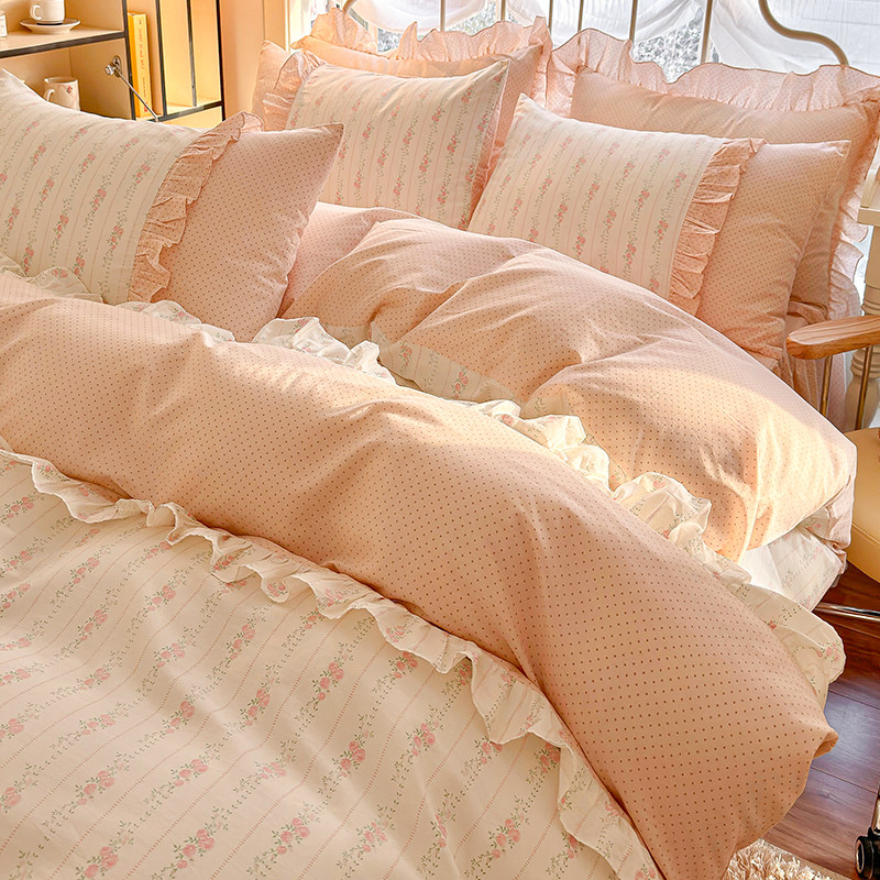 秋冬季公主风纯棉四件套2023新款花边全棉100女被套床笠床上用品4